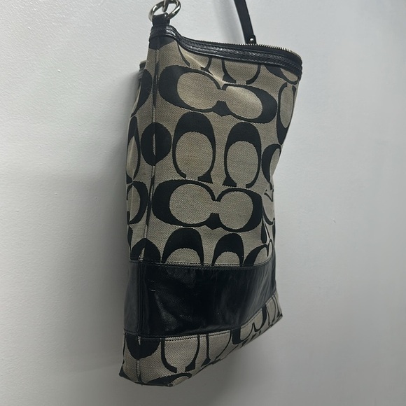 Coach Chelsea Signature Stripe Hobo Bag Shoulder Purse Canvas 12824 Black Gray - Picture 9 of 13